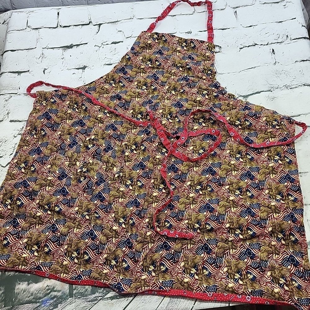 Workโ Shop Apron With Pockets Handmade Reversible Tool Print US Flag Print